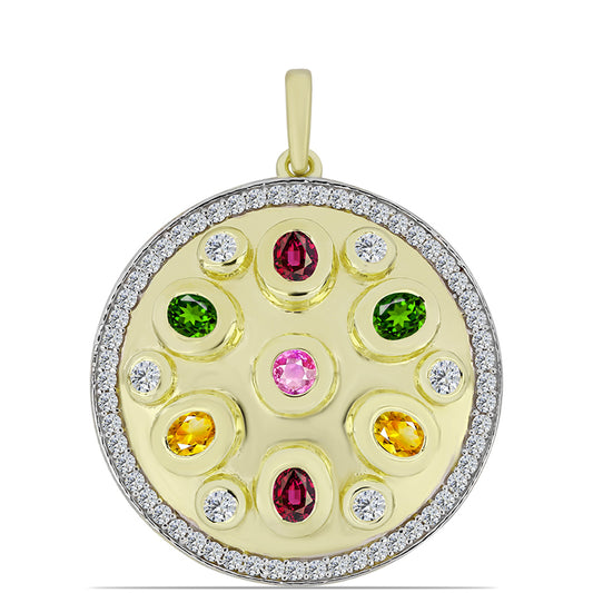 Arannyal Bevont Ezüst Medál Csakra Tourmalinnal és Fehér Topázzal