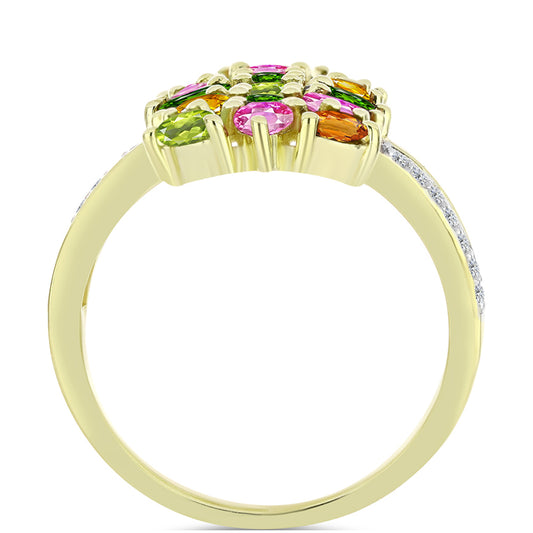 Arannyal Bevont Ezüst Gyűrű Csakra Tourmalinnal és Fehér Topázzal