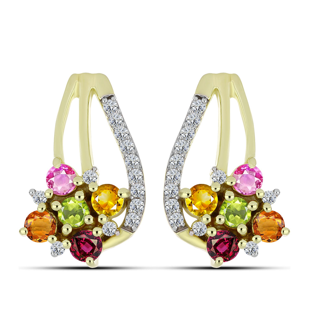 Arannyal Bevont Ezüst Fülbevaló Csakra Tourmalinnal és Fehér Topázzal 1 