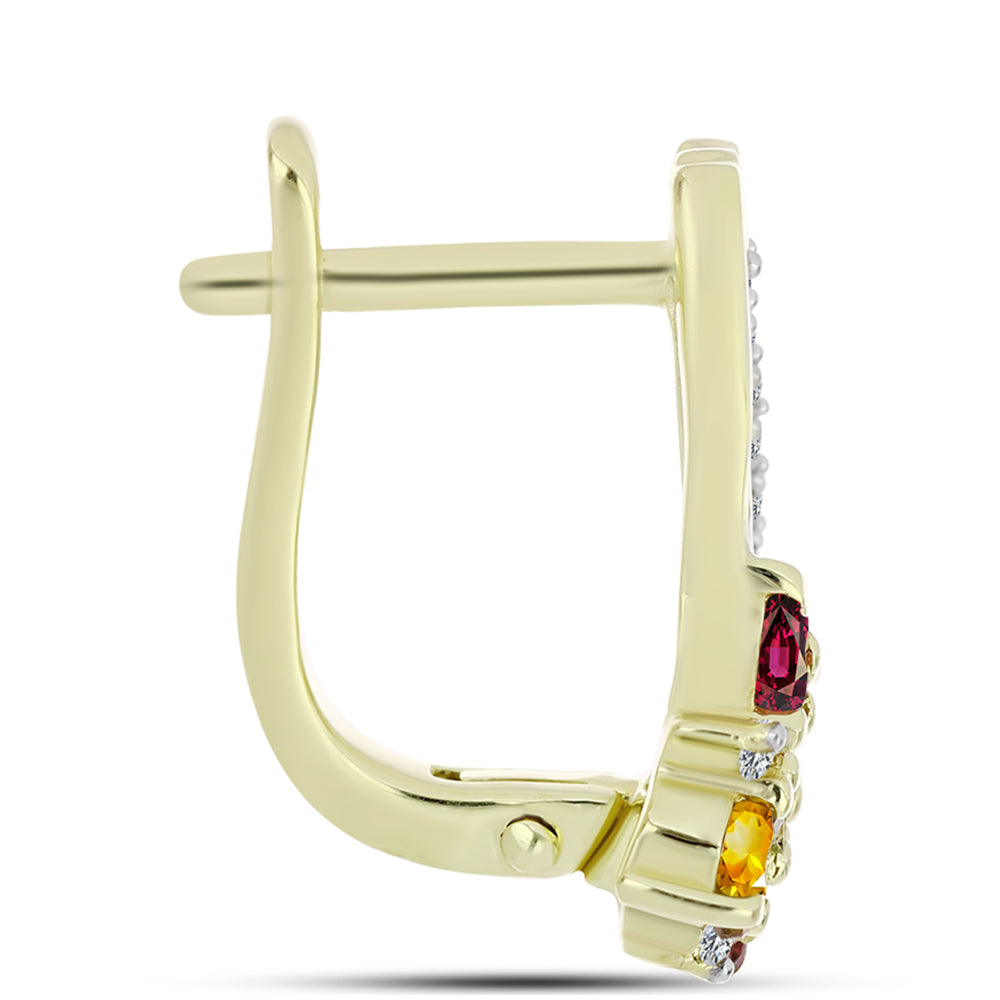 Arannyal Bevont Ezüst Fülbevaló Csakra Tourmalinnal és Fehér Topázzal