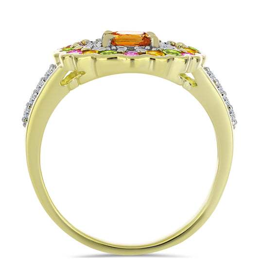 Arannyal Bevont Ezüst Gyűrű Csakra Tourmalinnal és Fehér Topázzal