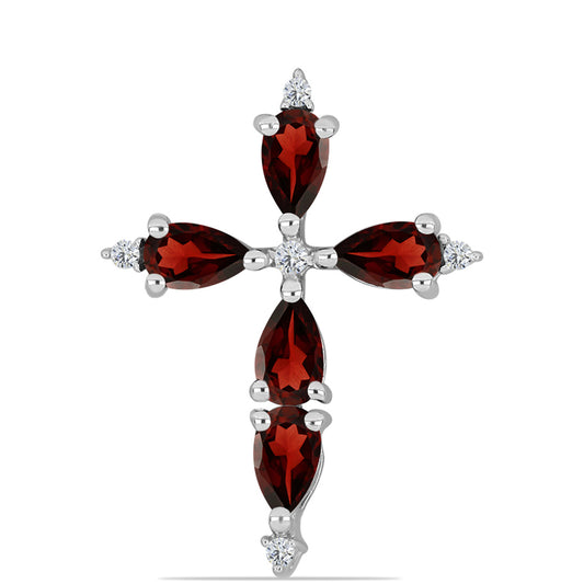 Kereszt Ezüst Medál Barton Gránáttal és Fehér Topázzal