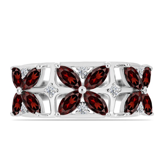 Ezüst Gyűrű Barton Gránáttal és Fehér Topázzal