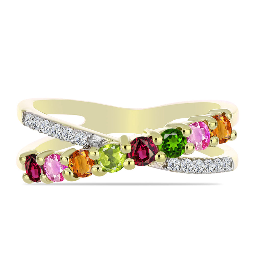 Arannyal Bevont Ezüst Gyűrű Csakra Tourmalinnal és Fehér Topázzal 1 