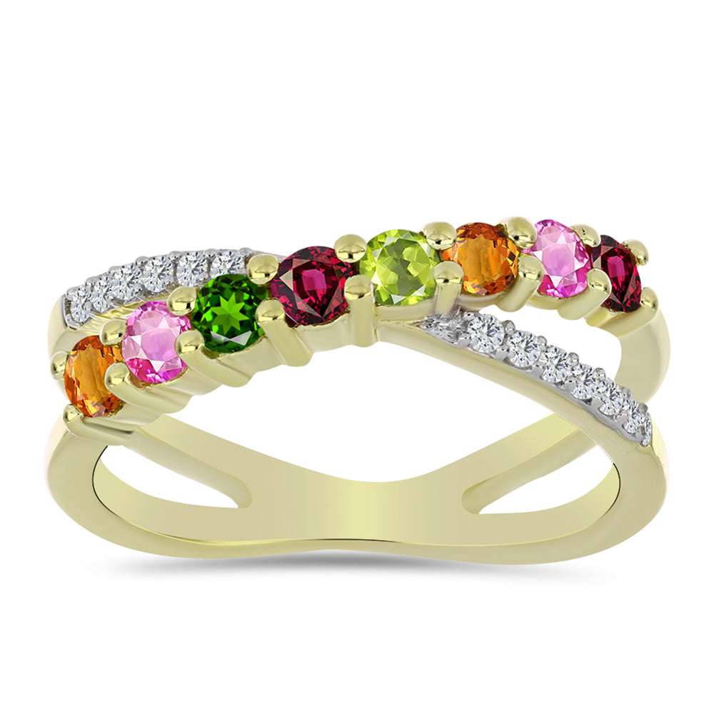 Arannyal Bevont Ezüst Gyűrű Csakra Tourmalinnal és Fehér Topázzal