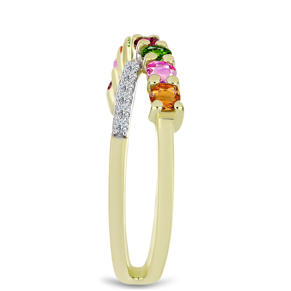 Arannyal Bevont Ezüst Gyűrű Csakra Tourmalinnal és Fehér Topázzal 4 