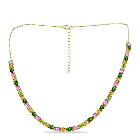 Arannyal Bevont Ezüst Nyaklánc Csakra Tourmalinnal