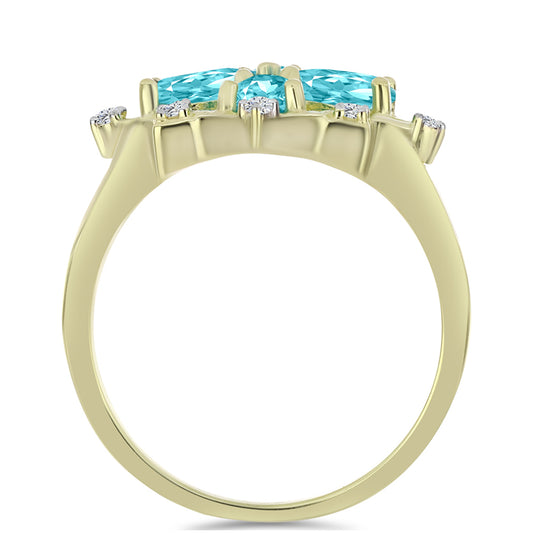 Arannyal Bevont Ezüst Gyűrű Paraiba Kvarccal és Fehér Topázzal