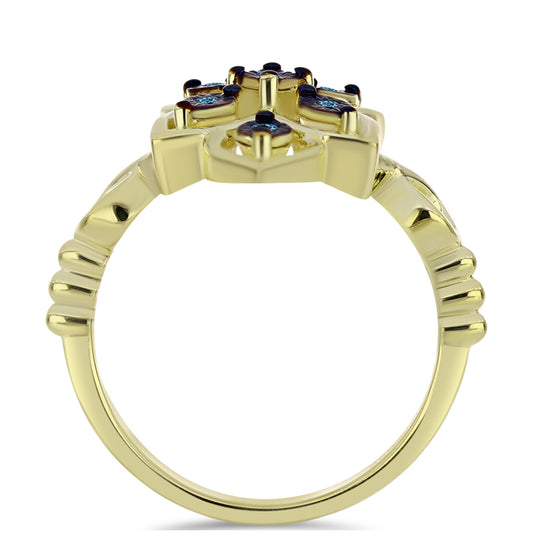 Arannyal Bevont Ezüst Gyűrű Kék Táncoló Gyémánttal