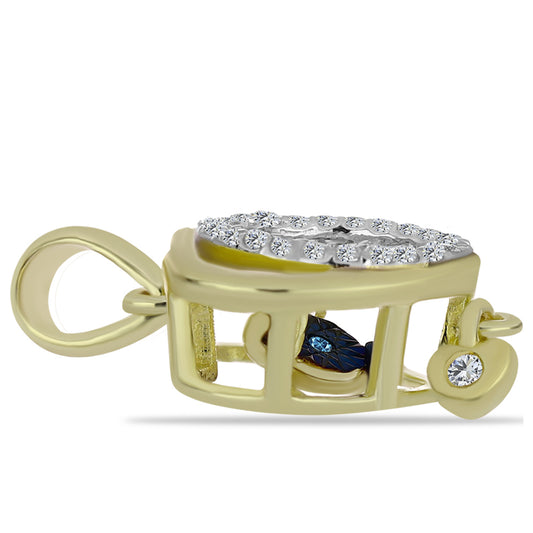 Arannyal Bevont Ezüst Medál Kék Táncoló Gyémánttal és Fehér Topázzal