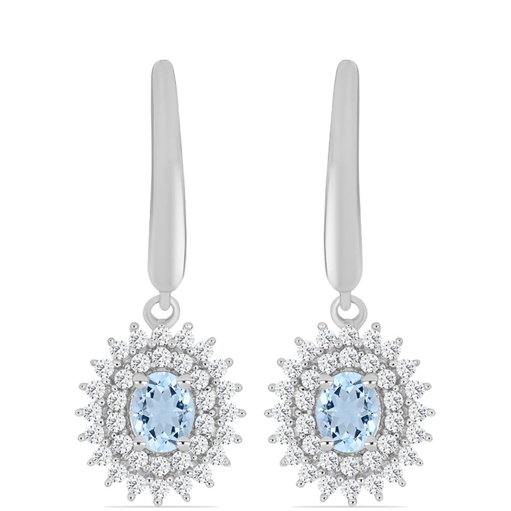 Ezüst Fülbevaló Embu Megyei Aquamarinnal és Fehér Topázzal 1 