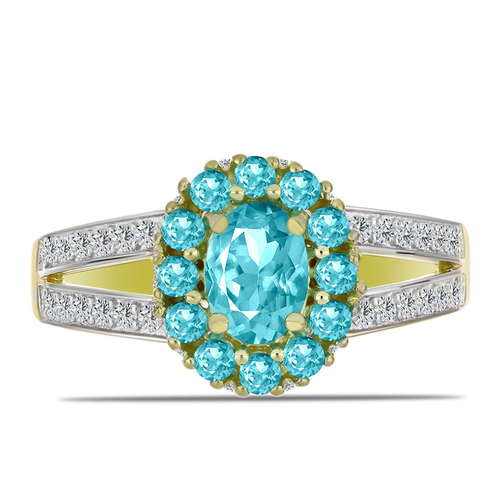 Arannyal Bevont Ezüst Gyűrű Paraiba Kvarccal és Fehér Topázzal