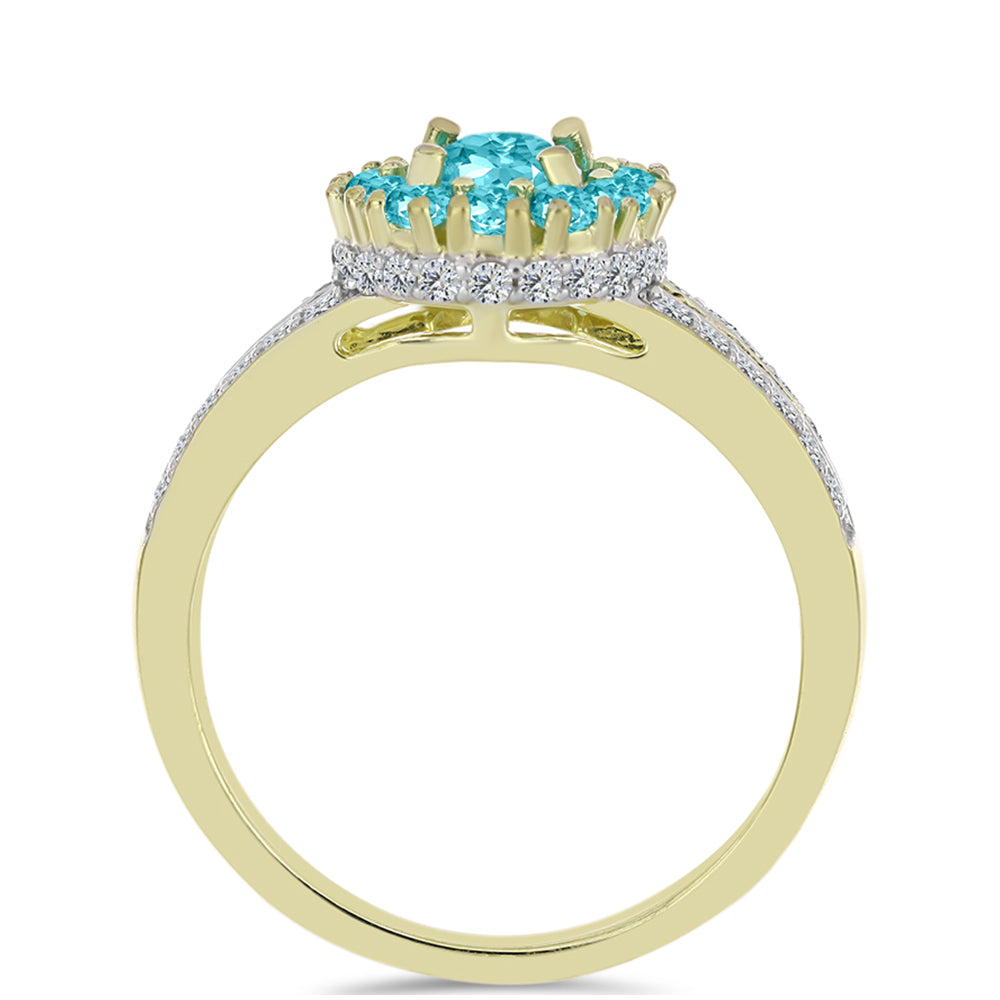 Arannyal Bevont Ezüst Gyűrű Paraiba Kvarccal és Fehér Topázzal 2 