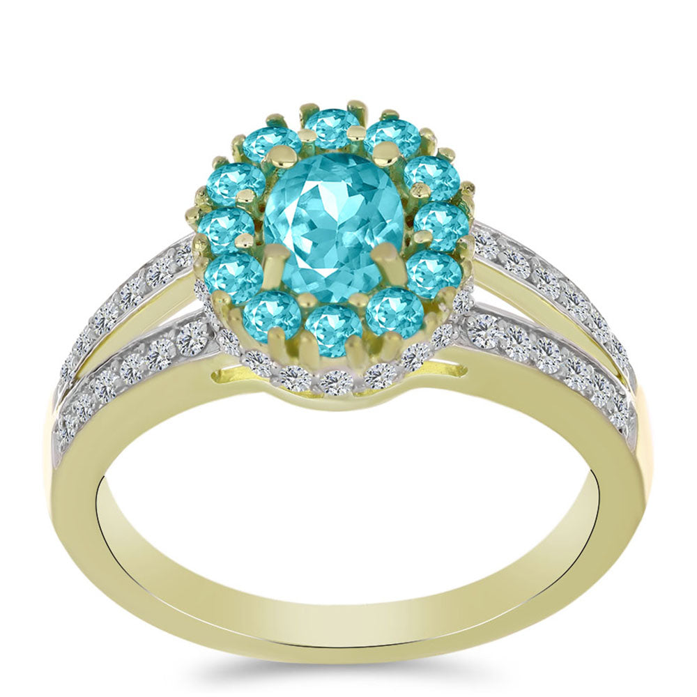 Arannyal Bevont Ezüst Gyűrű Paraiba Kvarccal és Fehér Topázzal