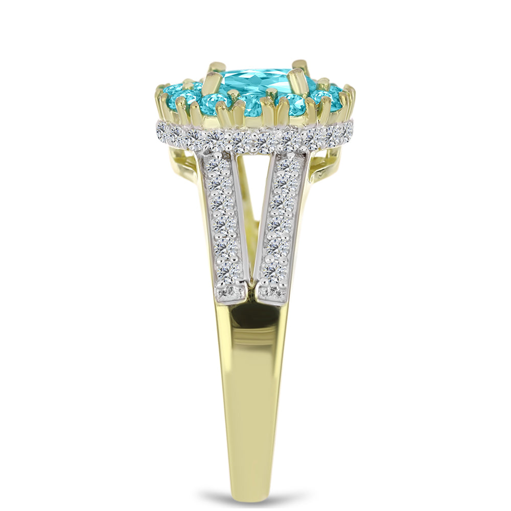 Arannyal Bevont Ezüst Gyűrű Paraiba Kvarccal és Fehér Topázzal