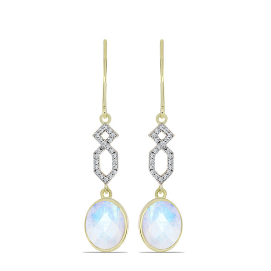 Arannyal Bevont Ezüst Fülbevaló Szivárvány Holdkővel és Fehér Topázzal