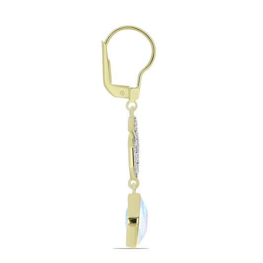 Arannyal Bevont Ezüst Fülbevaló Szivárvány Holdkővel és Fehér Topázzal