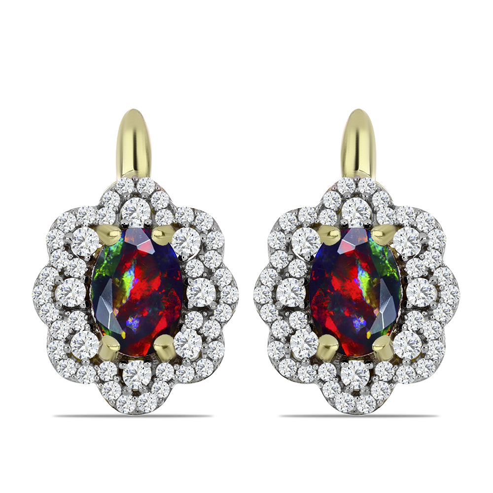 Arannyal Bevont Ezüst Fülbevaló Lega Dembi Éjfekete Etiópiai Opállal és Fehér Topázzal 1 