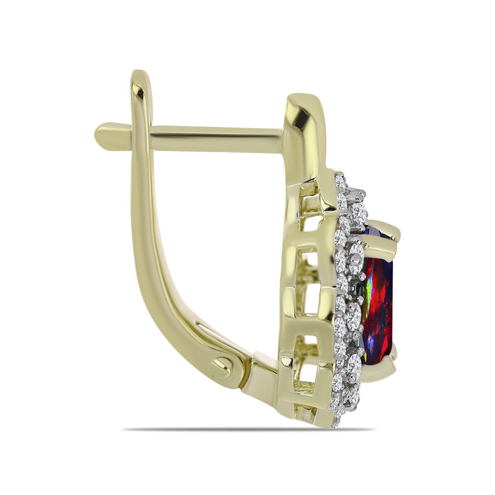 Arannyal Bevont Ezüst Fülbevaló Lega Dembi Éjfekete Etiópiai Opállal és Fehér Topázzal