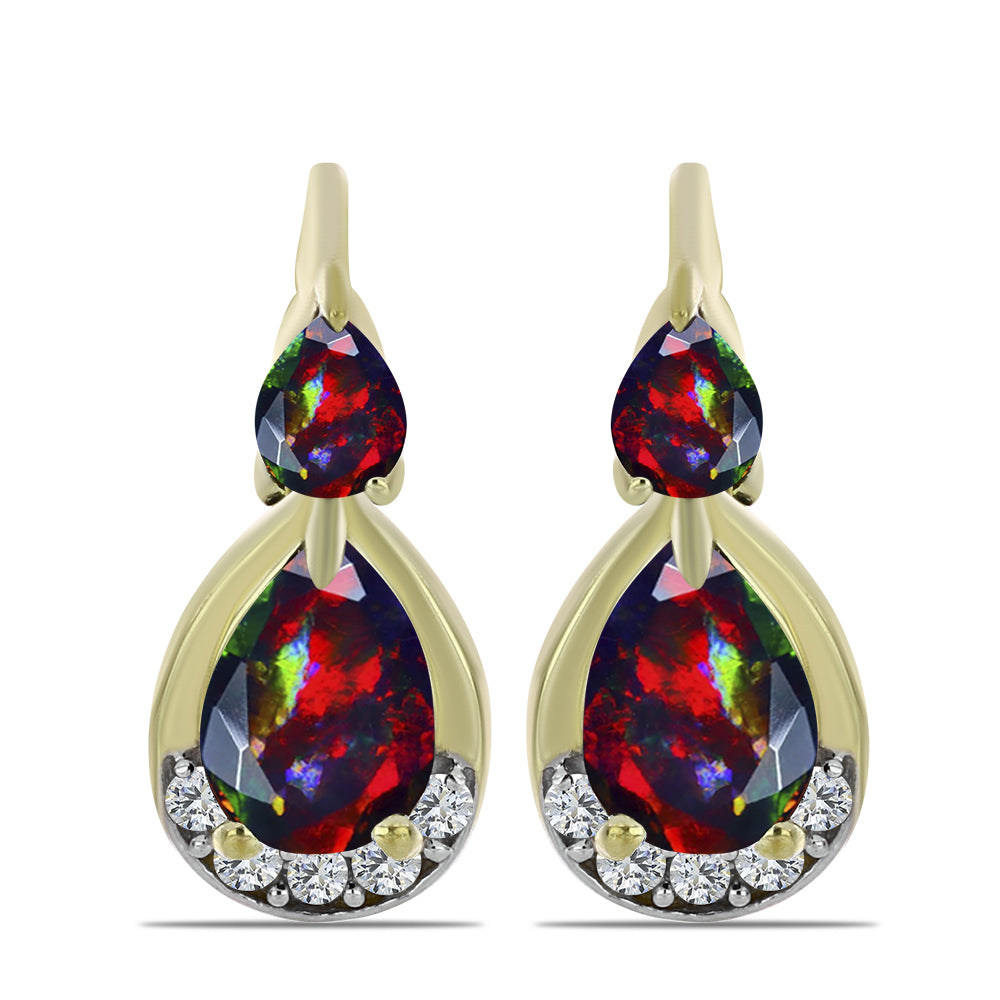 Arannyal Bevont Ezüst Fülbevaló Lega Dembi Éjfekete Etiópiai Opállal és Fehér Topázzal 1 