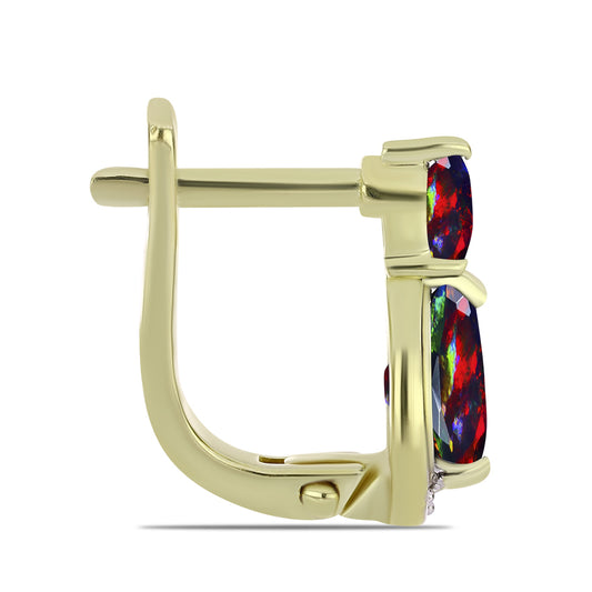 Arannyal Bevont Ezüst Fülbevaló Lega Dembi Éjfekete Etiópiai Opállal és Fehér Topázzal