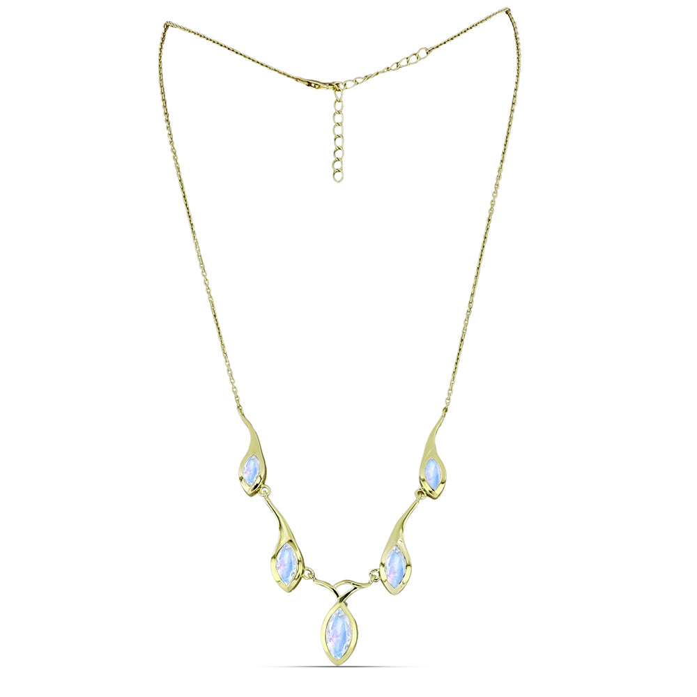 Arannyal Bevont Ezüst Nyaklánc Szivárvány Holdkővel