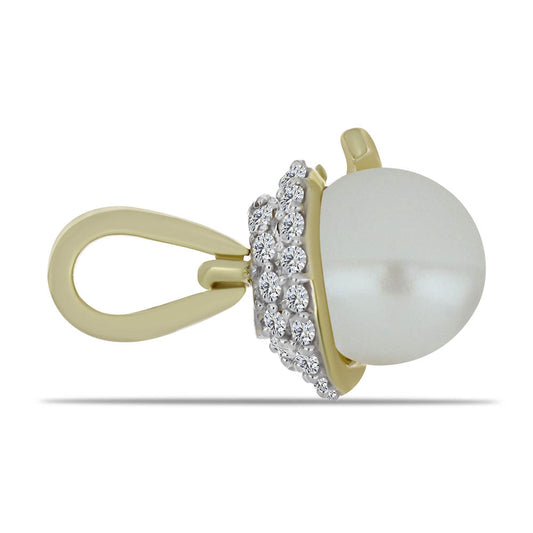 Arannyal Bevont Ezüst Medál Fehér Édesvízi Kagylógyönggyel és Fehér Topázzal