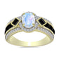 Arannyal Bevont Ezüst Gyűrű Szivárvány Holdkővel és Fekete Spinellel