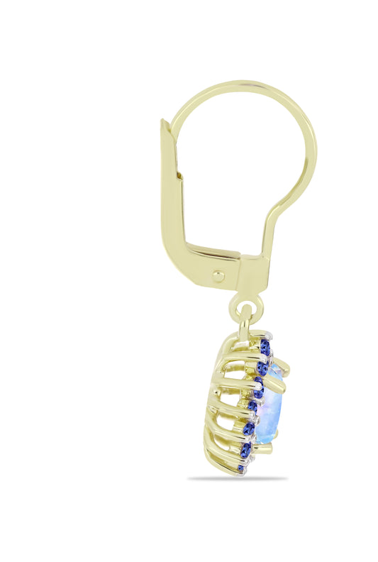 Arannyal Bevont Ezüst Fülbevaló Szivárvány Holdkővel és Tanzanittal