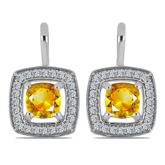 Ezüst Fülbevaló Ural Citrinnel és Fehér Topázzal