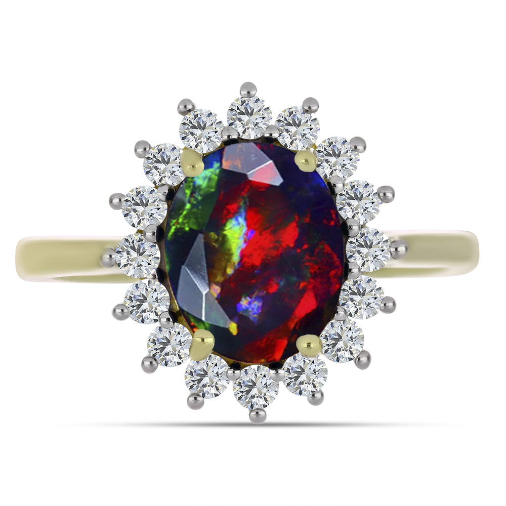 Arannyal Bevont Ezüst Gyűrű Lega Dembi Éjfekete Etiópiai Opállal és Fehér Topázzal 1 