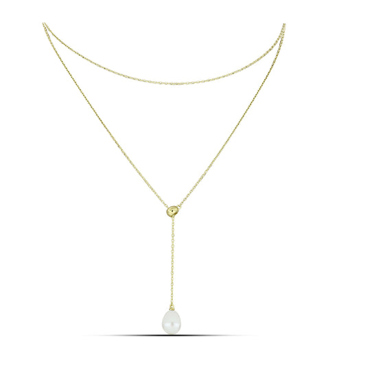 Arannyal Bevont Ezüst Nyaklánc Fehér Édesvízi Kagylógyönggyel