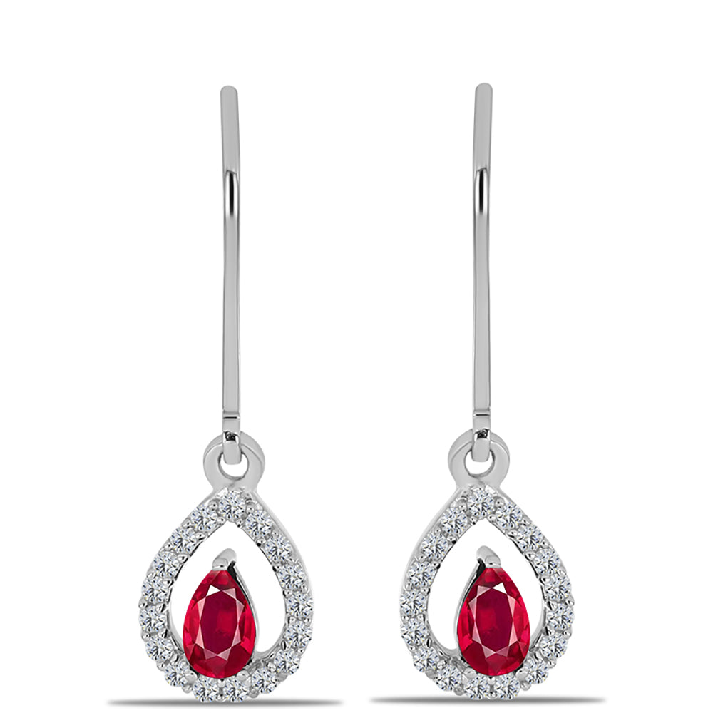 Ezüst Fülbevaló Madagaszkári Rubinnal és Fehér Topázzal