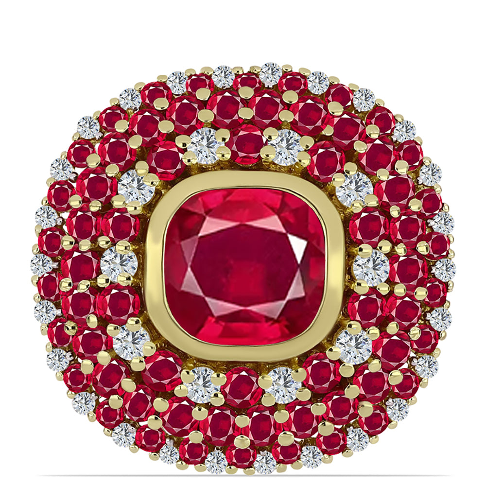 Arannyal Bevont Ezüst Gyűrű Madagaszkári Rubinnal és Fehér Topázzal