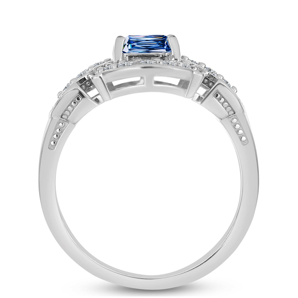 Ezüst Gyűrű Óceánkék Moissanite-tal és Fehér Topázzal 2 