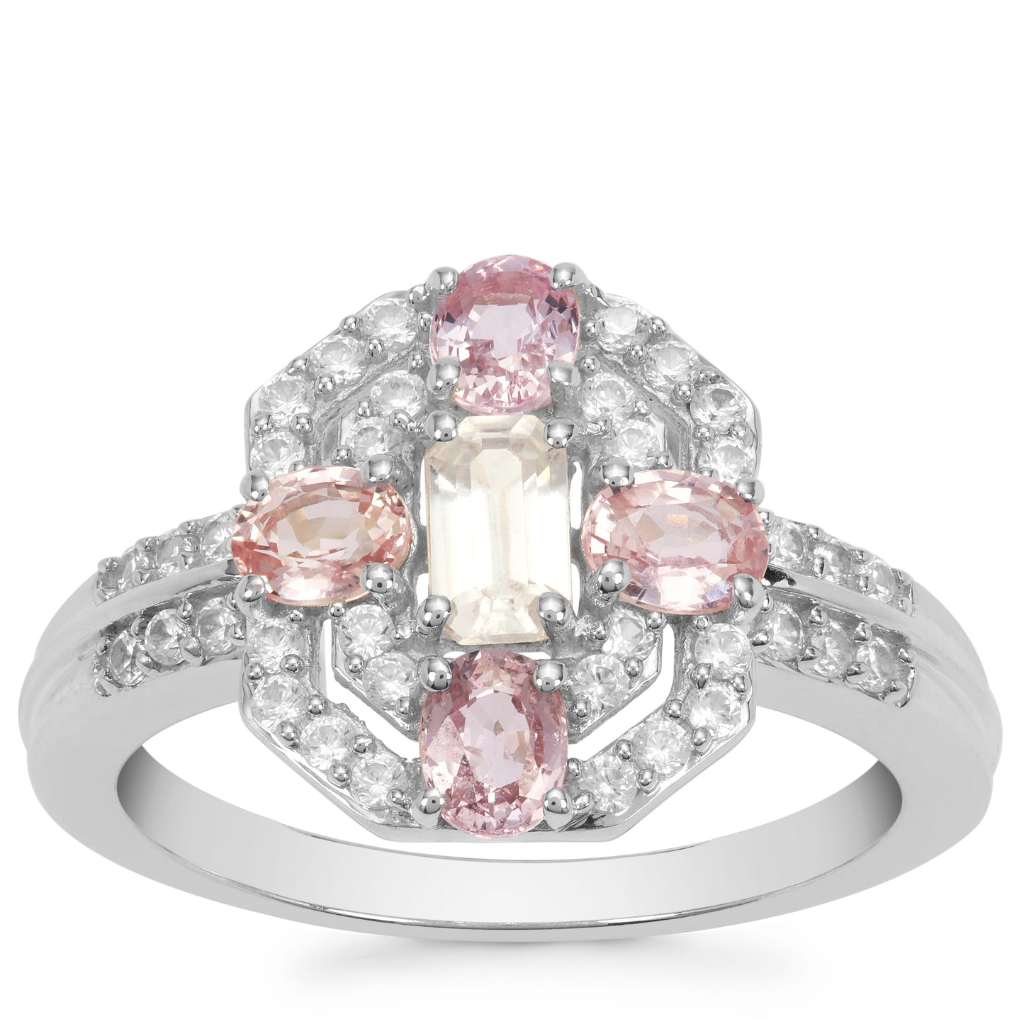 Ezüst Gyűrű Rózsaszínű Zafírral és Fehér Cirkónnal