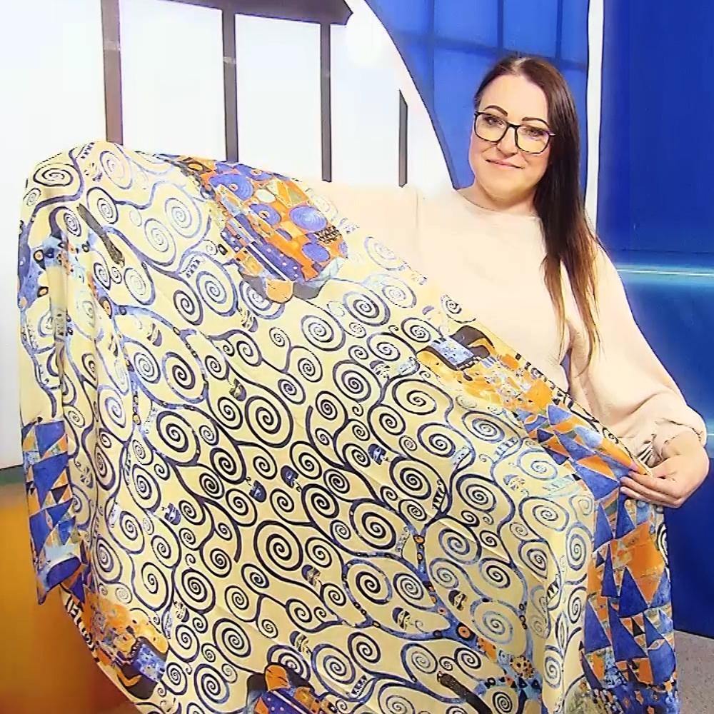 100% Valódi Selyem Sál-Kendő, 90 cm x 180 cm, Klimt - Tree of Life - Ékszer TV