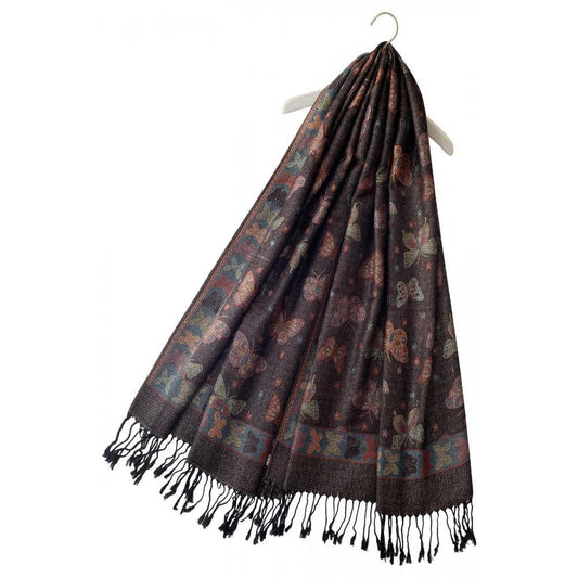 100% Valódi Pashmina Kasmír Sál, 70 cm x 180 cm, Pillangó Mintás - Ékszer TV