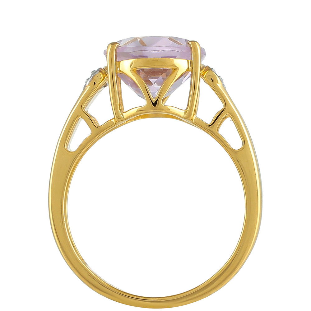 Arannyal Bevont Ezüst Gyűrű Rózsaszínű Ametiszttel és Természetes Cirkónnal