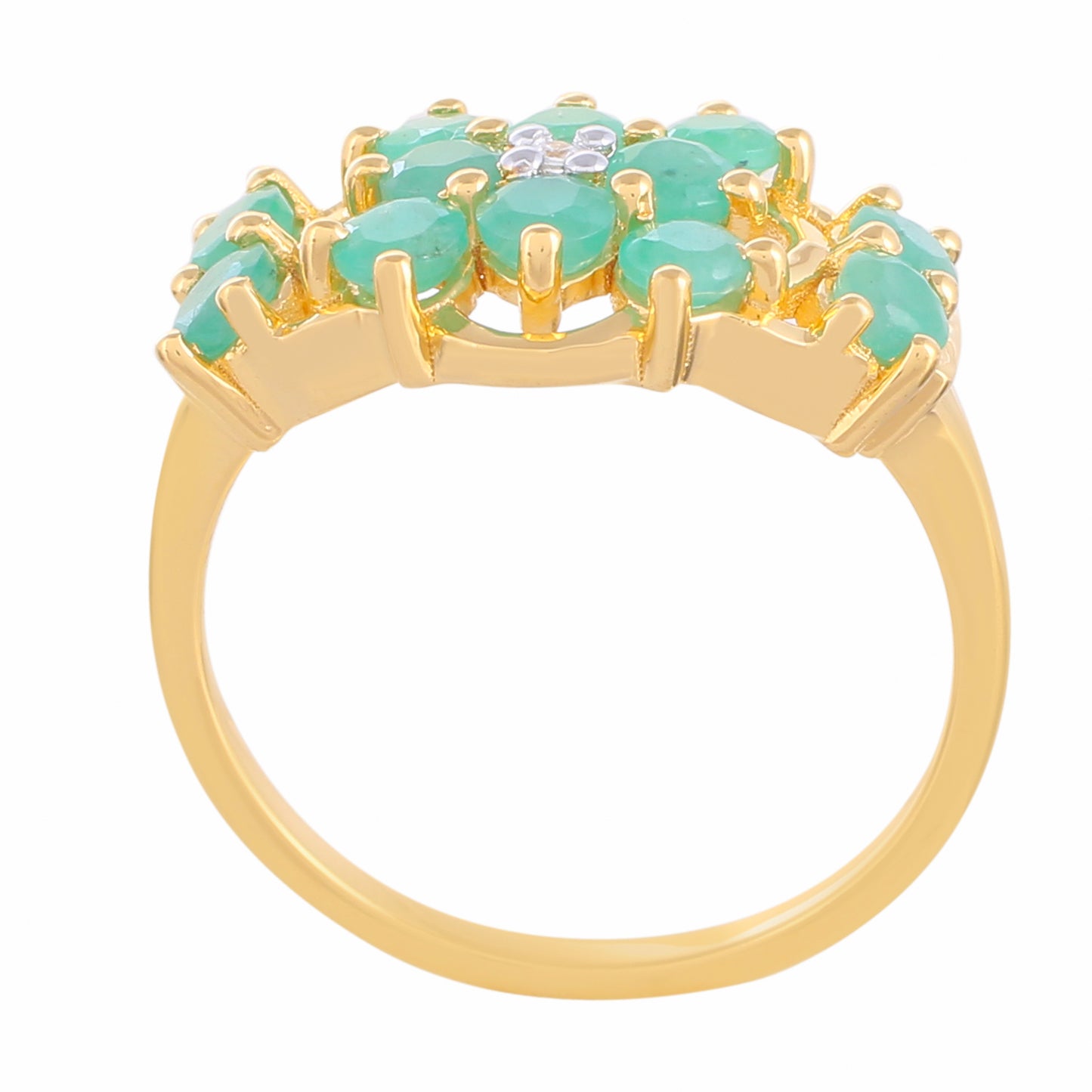 Arannyal Bevont Ezüst Gyűrű Brazil Smaragddal és Természetes Cirkónnal
