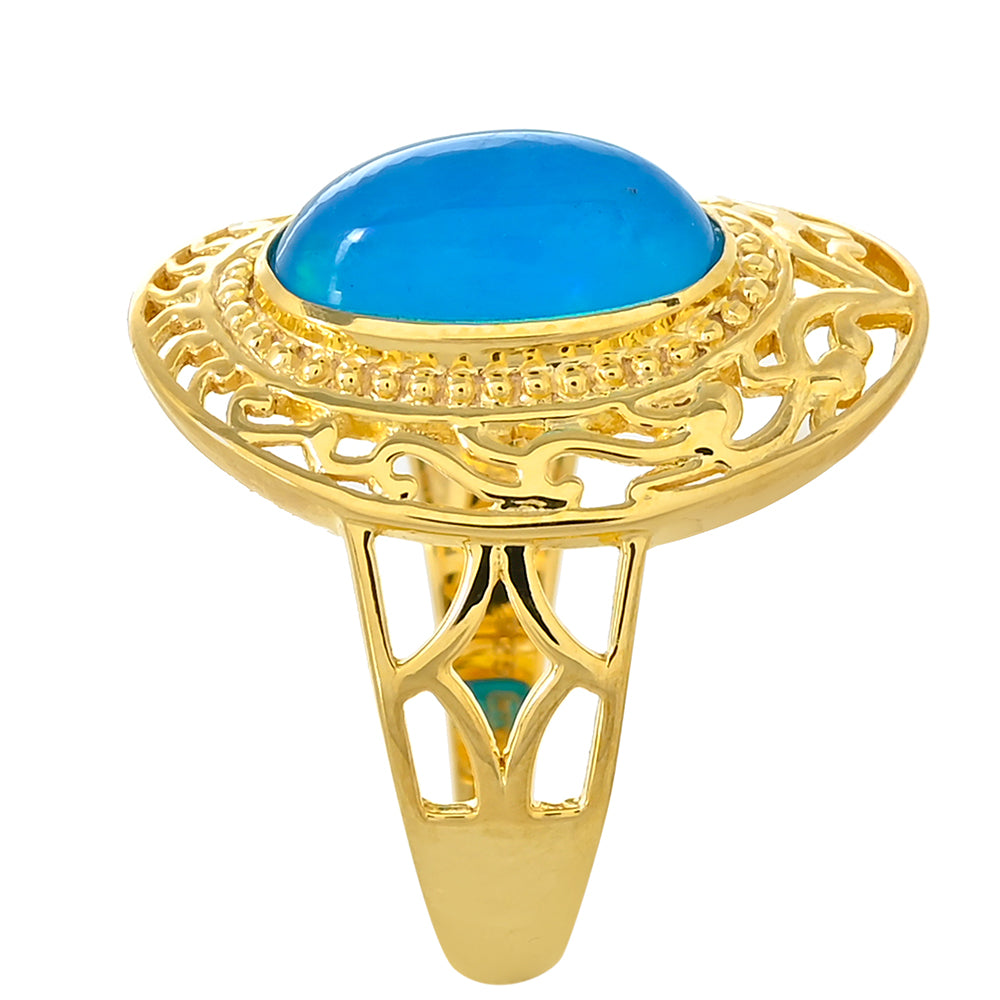 Arannyal Bevont Ezüst Gyűrű Paraiba Kék Opállal