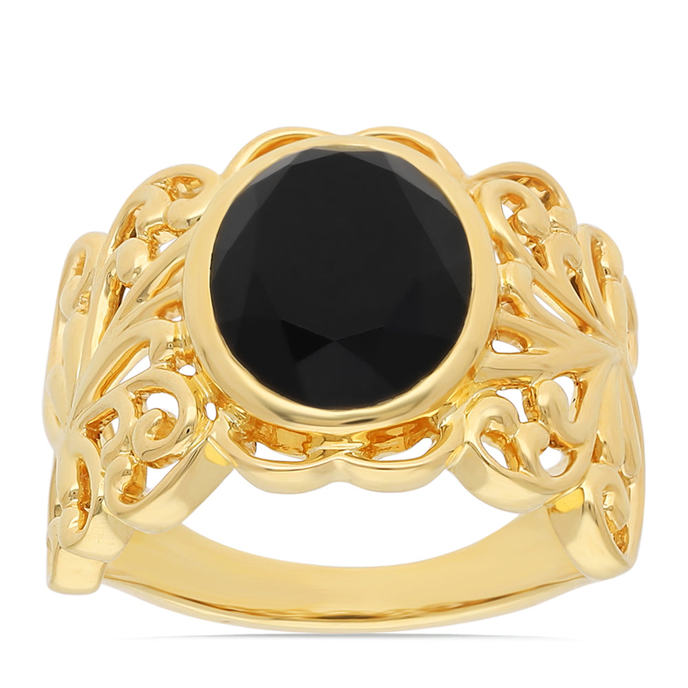 Arannyal Bevont Ezüst Gyűrű Fekete Onyxszal