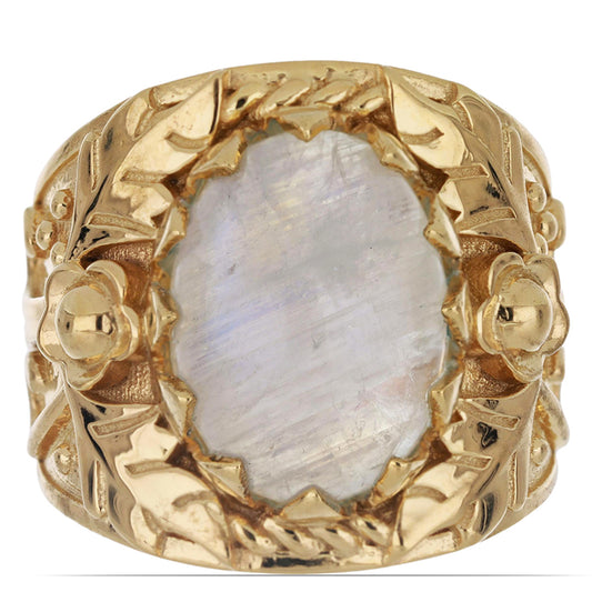 Arannyal Bevont Ezüst Gyűrű Grant Megyei Szivárvány Holdkővel