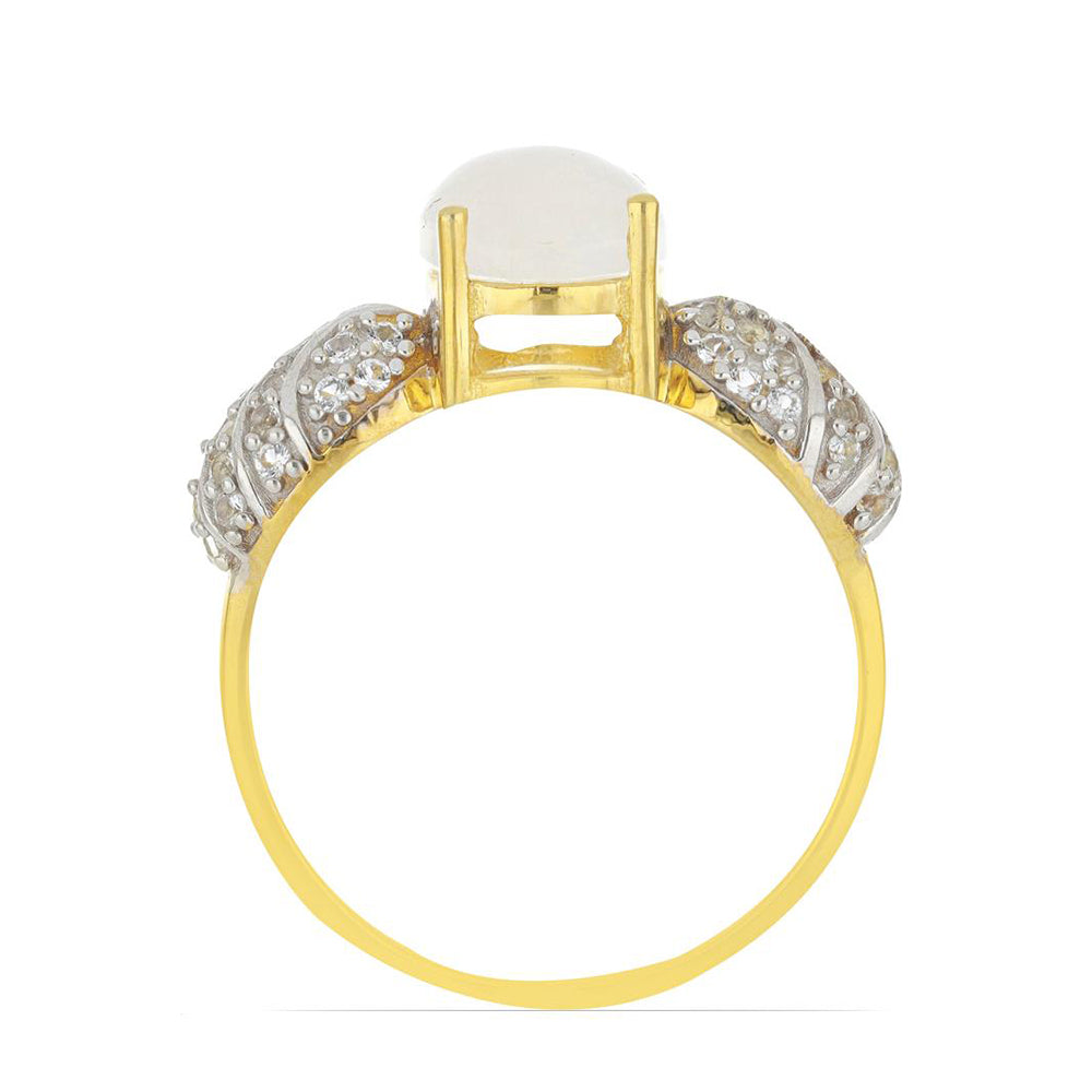 Arannyal Bevont Ezüst Gyűrű Grant Megyei Szivárvány Holdkővel és Fehér Topázzal