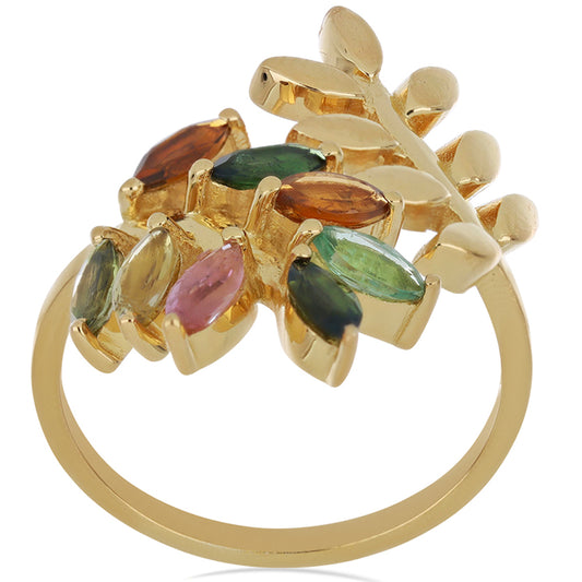 Arannyal Bevont Ezüst Gyűrű Pelmadulla-i Szivárvány Turmalinnal