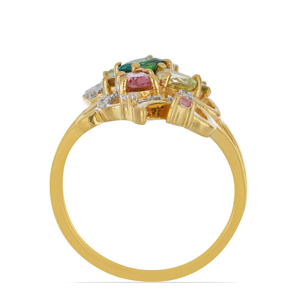 Arannyal Bevont Ezüst Gyűrű Pelmadulla-i Szivárvány Turmalinnal