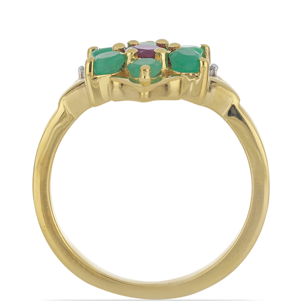 Arannyal Bevont Ezüst Gyűrű Brazil Smaragddal és Madagaszkári Rubinnal