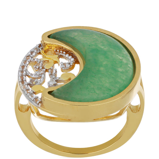 Arannyal Bevont Ezüst Gyűrű Zöld Aventurinnal és Fehér Topázzal