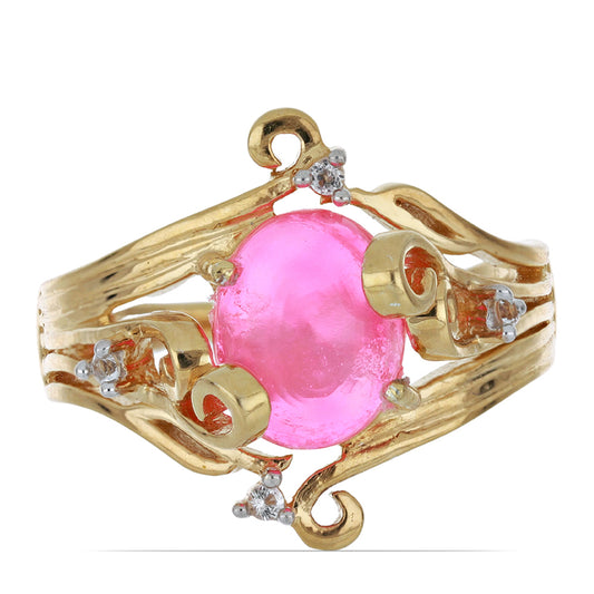 Arannyal Bevont Ezüst Gyűrű Lega Dembi Etiópiai Pink Opállal és Fehér Topázzal