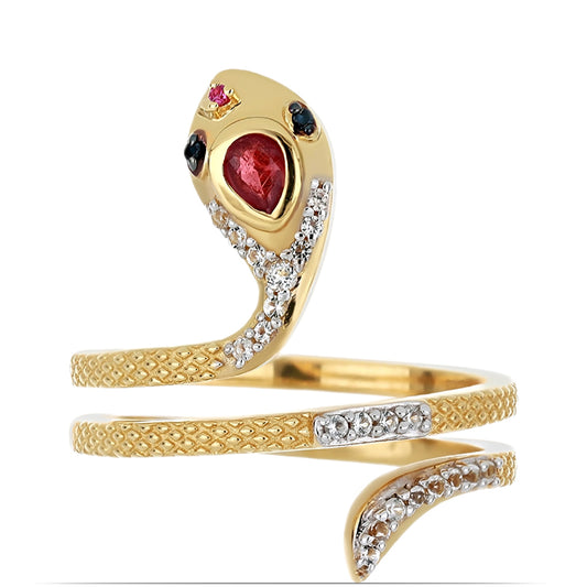 Arannyal Bevont Ezüst Gyűrű Madagaszkári Rubinnal és Fekete Spinellel